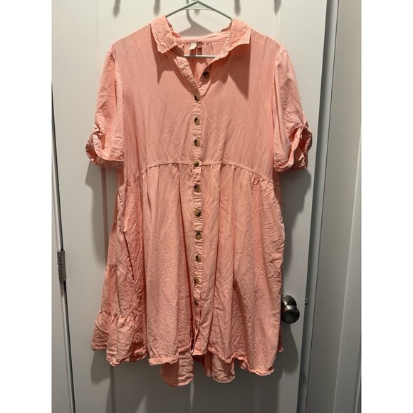 Anthropologie Pilcro Suzanne Peach Coral Pink Button-Up Shirt Dress Size Large - Picture 2 of 7